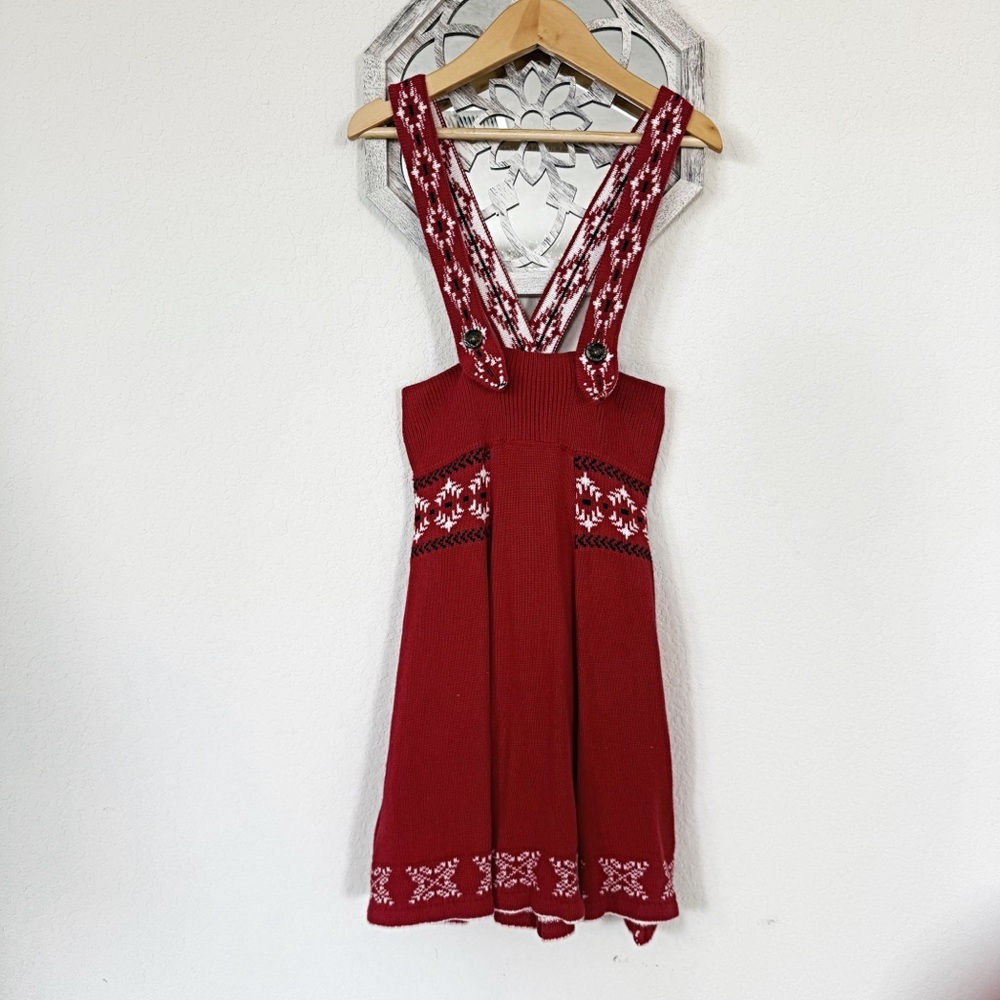 Hanna Andersson • Girls Red Fair Isle Knit Jumper Sweater Dress Holiday
